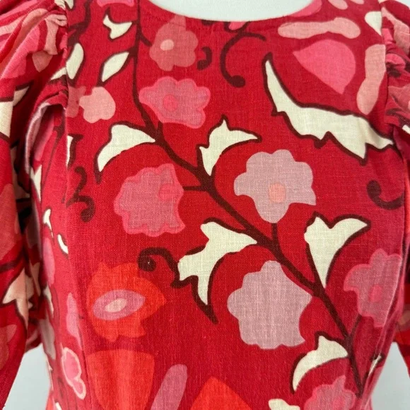Rhode Zinnia Floral Red Bell Sleeve Midi Ruffle Dress NWT - Picture 7 of 16